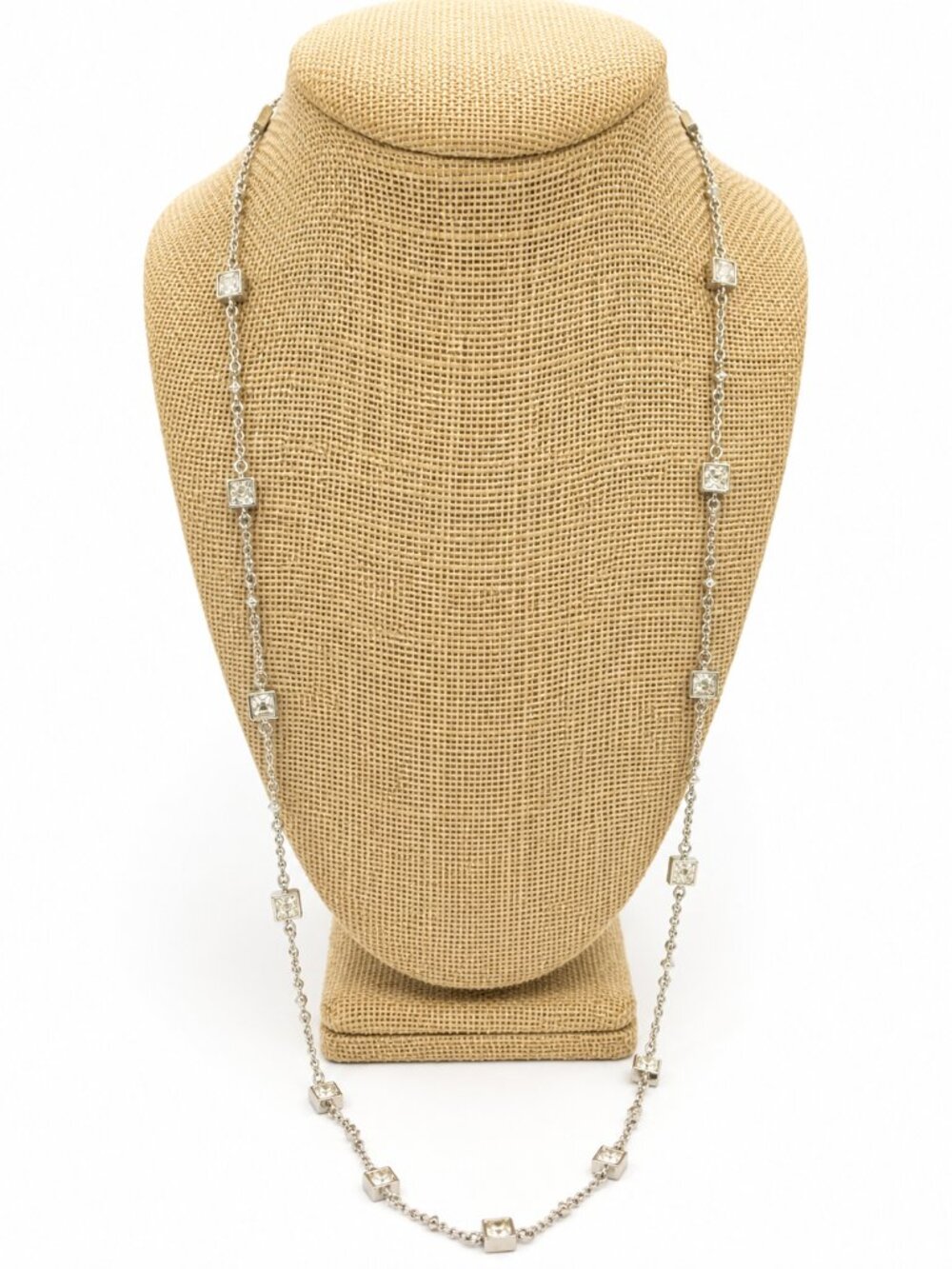 RALPH LAUREN NECKLACE Silver Tone Rhinestone Station Long Chain